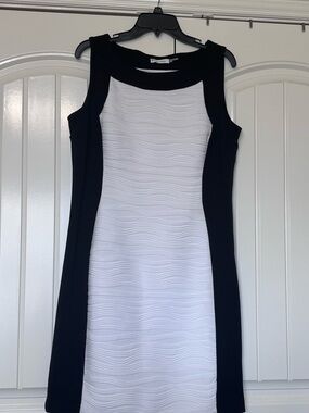 Calvin Klein Sleeveless Black & White Sheath Dress. Size 14